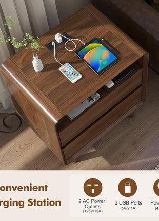 3-Piece Bedroom Furniture Set: 6-Drawer Dresser and Pair of Nightstands in Mid-Century Modern Walnut Finish