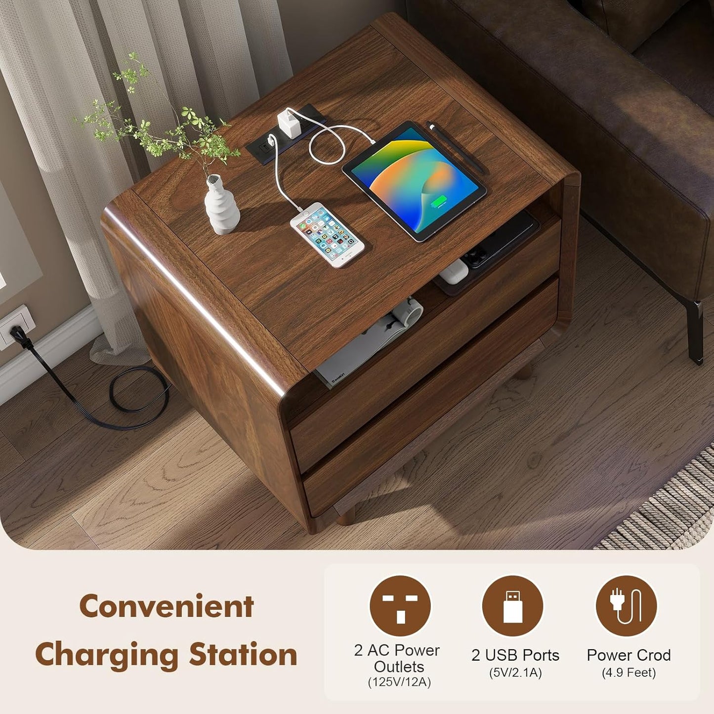 Dresser and Nightstand Sets 3 Piece, 6 Drawer Dresser for Bedroom and Nightstands Set of 2, Wood Chest of Drawers Night Stand Mid Century Modern Bedroom Furniture Set, Walnut