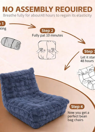 Faux Fur Bean Bag Chair with Memory Foam Filling - Versatile Lazy Sofa for Bedroom, Living Room, Office, and Home (Dark Grey)
