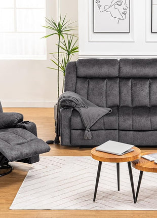 Manual Recliner Chair Set - Upholstered Fabric Reclining Sofa with Cup Holders and Side Pockets for Living Room (3+1)