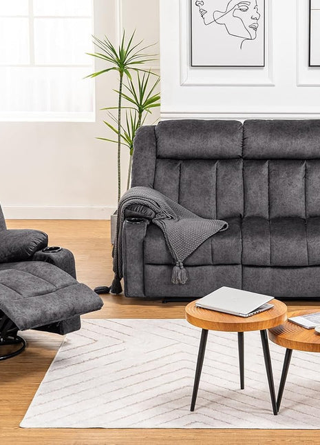 Manual Recliner Chair Set - Upholstered Fabric Reclining Sofa with Cup Holders and Side Pockets for Living Room (3+1)