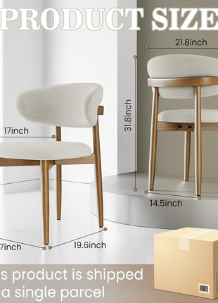 Set of 4 Farmhouse-Style Wooden Dining Chairs with Curved Backs and Modern Grey Fabric Upholstery for Dining Room