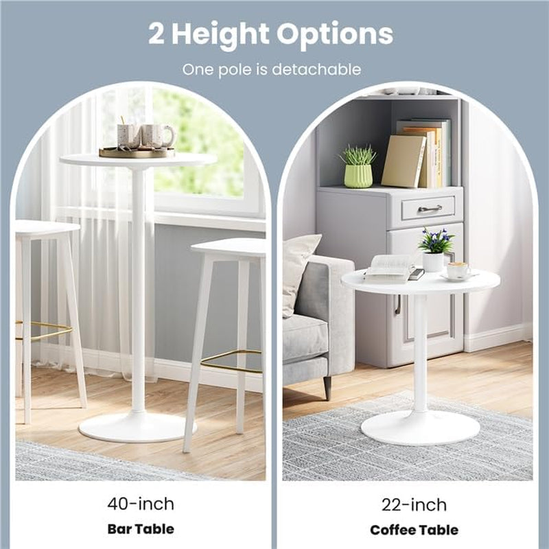 Cocktail Table,Two-In-One Modern Style Standing Circular Bar Table 40"/22" Two Convertible Height Suitable for Dining Room, Restaurant, Kitchen (6, White)