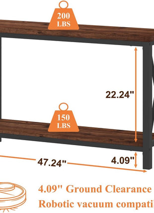 47-Inch Industrial 2-Tier Console Table in Rustic Oak for Entryway, Living Room, Hallway, and Foyer