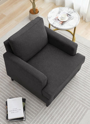 Mid-Century Modern Upholstered Accent Chair with Wooden Legs - Stylish and Comfortable Armchair for Living Room and Bedroom (Dark Grey, Single Pack)