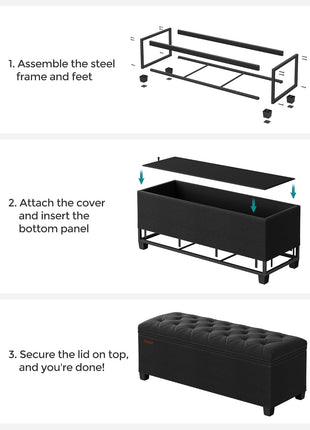 Ink Black Upholstered Storage Ottoman Bench with Legs - 15.7 x 43.3 x 15.7 Inches, Multi-functional Foot Rest and Storage Solution, Supports Up to 660 lbs, Perfect for Living Room, Bedroom, and Entryway, Model ULSF088B01