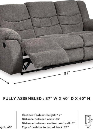 Signature Design by Ashley Tulen Contemporary Manual Pull Tab Reclining Sofa in Dark Gray