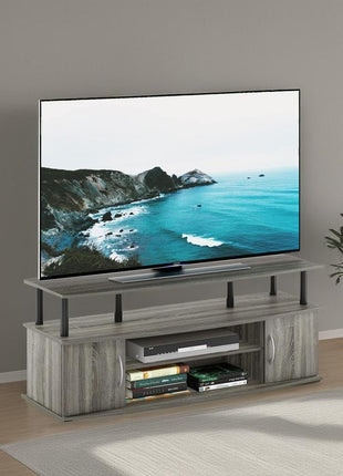 JAYA Large TV Stand for Screens up to 55 Inches in French Oak Grey and Black Finish