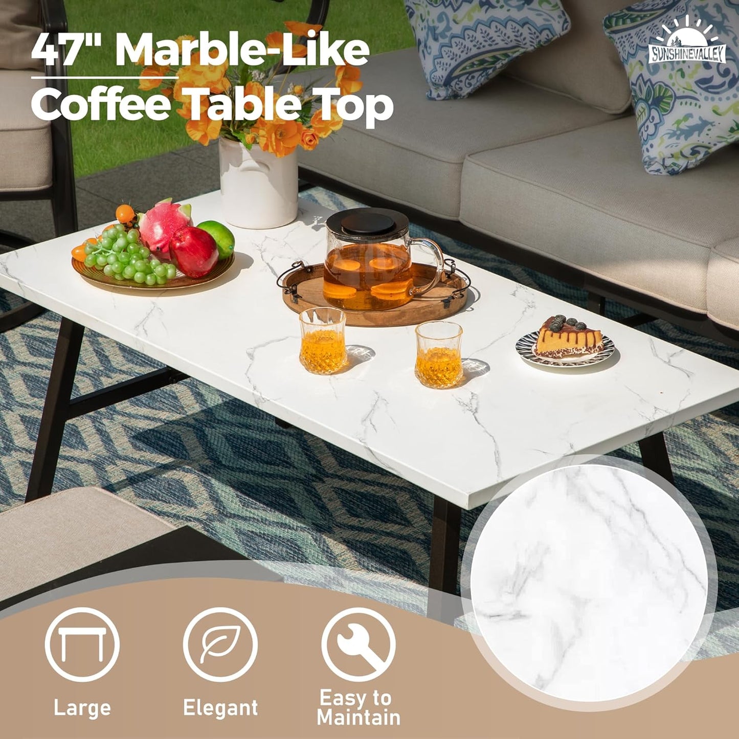 Patio Furniture Set, 4 Piece Modern Metal Outdoor Patio Furniture, 3 Seater Sofa, 2 Rocking Chairs, Coffee Table and 5.75" Extra Thick Cushion, Patio Conversation Set for Deck Backyard