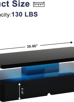 Contemporary 40-Inch LED-Illuminated Rectangular Coffee Table with Dual Tiers and Ample Storage, High Gloss Wooden Finish, Ideal for Living Room, Bedroom, and Office, Black