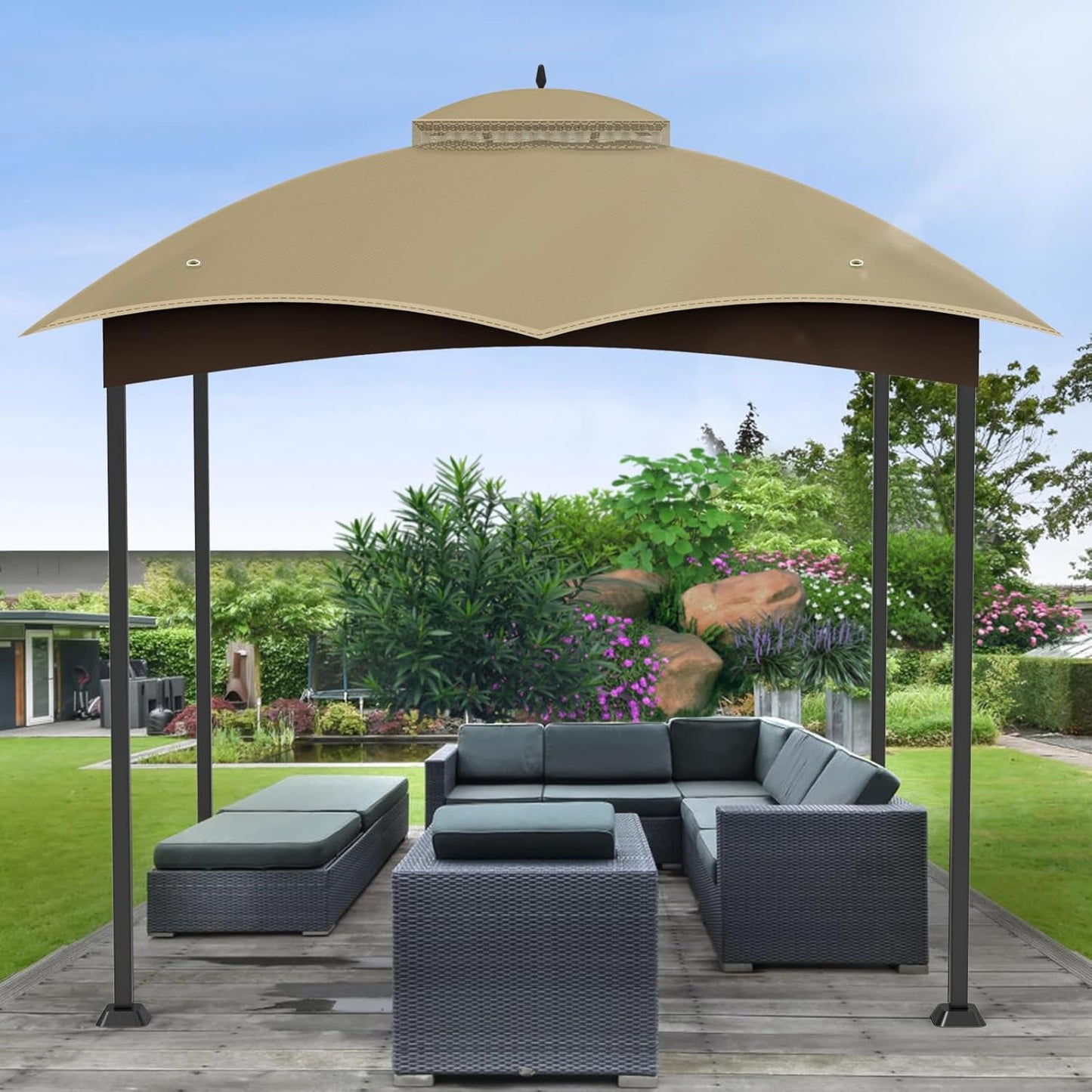 10X12 Replacement Gazebo Canopy Top Cover, Double Tiered Waterproof Canopy Roof for Lowe'S Allen Roth Gazebo #GF-12S004B-1 (Khaki, 10X12)