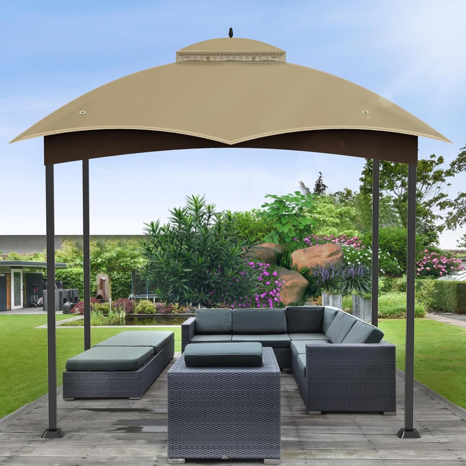 10X12 Replacement Gazebo Canopy Top Cover, Double Tiered Waterproof Canopy Roof for Lowe'S Allen Roth Gazebo #GF-12S004B-1 (Khaki, 10X12)