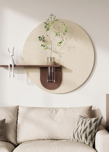 3D Textured Neutral Abstract Wall Art with Vase - Modern Minimalist Round Paintings for Living Spaces - Boho Cream Geometric Decor, 24x31 Inches