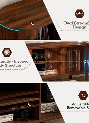 Contemporary TV Stand for Up to 60-Inch TVs, Entertainment Center with Sliding Doors and Adjustable Shelving, Walnut Finish, Perfect for Living Room and Bedroom Storage