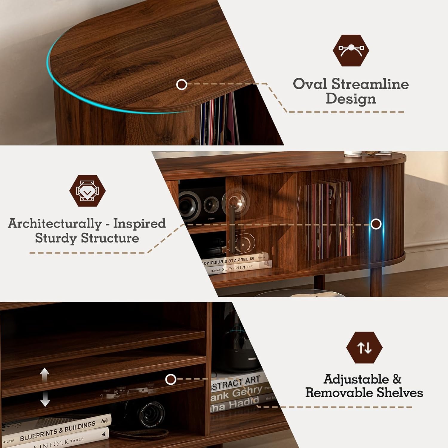 TV Stand for Tvs up to 60 Inch, Entertainment Center with Sliding Doors and Adjustable Shelf, Modern TV Console with Storage for Living Room, Bedroom, Walnut