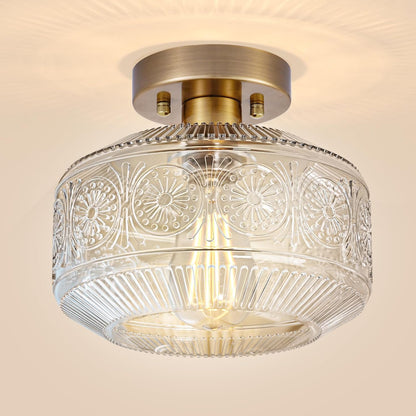 DSMJFU Semi Flush Mount Ceiling Light, Vintage Small Ceiling Light Fixture, Thickened Glass Hallway Lighting Fixture, Brass Kitchen Ceiling Mount Light for Entry Way, Bedroom, Bathroom, Porch