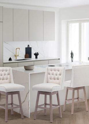 Set of 2 Contemporary 26" Swivel Bar Stools with Backrest, Linen Upholstered Counter Height Seating with Wooden Legs for Kitchen Island and Dining Area