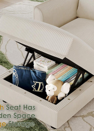 Modular Plush Corduroy U-Shaped Sectional Sofa - 10-Seater with 10 Throw Pillows, Versatile Configuration in Beige
