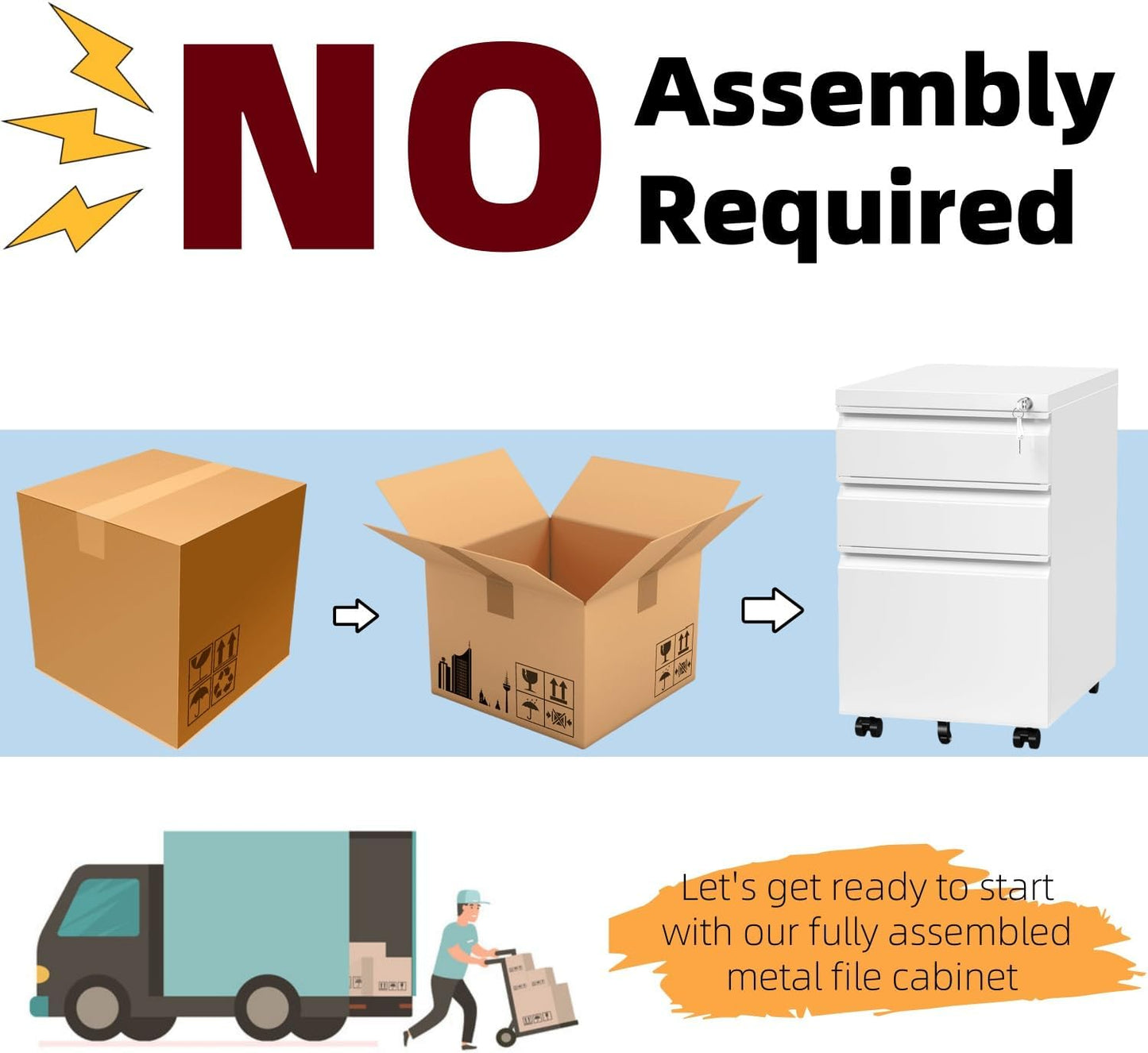 Mobile File Cabinet for Home Office, Lockable 3 Drawer Filing Cabinet with Wheels for A4-Size/Letter-Size/Legal-Size, Fully Assembled except Casters, White