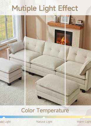 Modular U-Shaped Corduroy Sectional Sofa - 111.5" Comfortable 3-Seater with Two Movable Ottomans, Versatile Modern Deep Seat Design in Beige