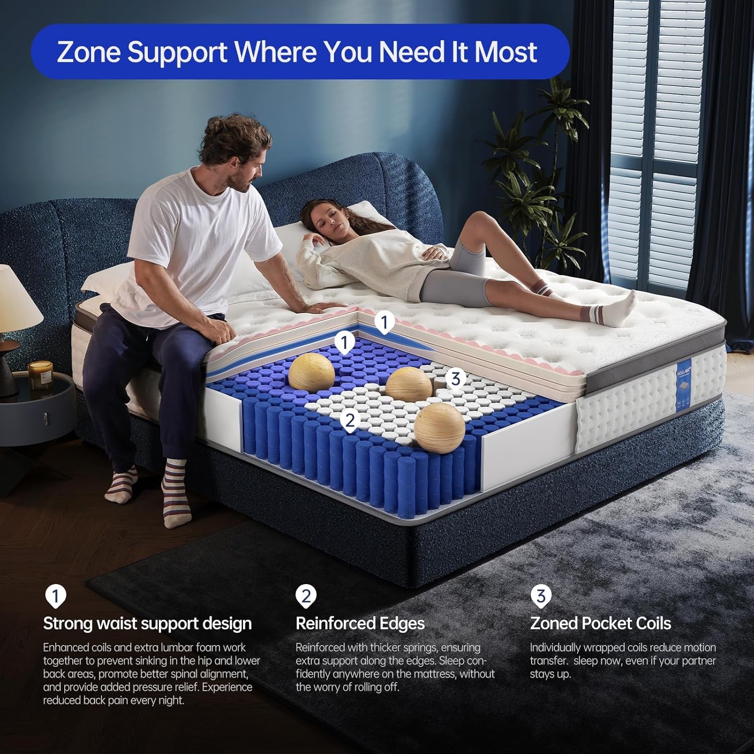 Queen Size Mattress,14 Inch Queen Mattress in a Box,Superior Hybrid with Gel Memory Foam or Back & Lumbar Support,100 Night Trial,Maximum Support,Pressure Relief,Zoned Support Spring, Firm