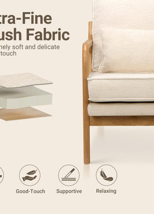 Mid-Century Modern Accent Chair Set of Two with Lumbar Pillow, Solid Wood Frame, and Plush Cushion for Living Room Comfort (Beige)