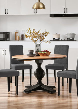 Set of 4 Upholstered Fabric Dining Chairs with Padded Seats and Solid Wood Legs, Armless Design, Dark Grey for Dining Room and Restaurant