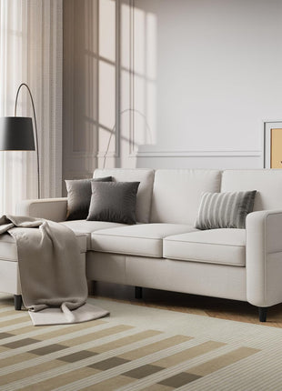 78-Inch L-Shaped Convertible Sectional Sofa with Storage Ottoman, Pet-Friendly Linen Fabric, Ideal for Small Spaces and Apartments