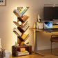 6 Tier Tree Bookshelf with Lights, LED Book Tree Bookcase with Storage Organizer, Small Corner Bookshelf Floor Standing Book Shelf for Living Room, Bedroom & Home Office, Rustic Brown