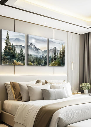 Contemporary Abstract Mountain and Forest Landscape Canvas Art Set - 3-Piece Framed Wall Decor for Living Room, Bedroom, and Office