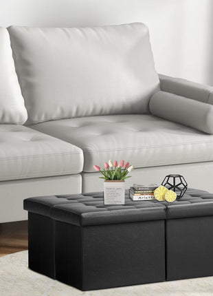 34-Inch Black Leather Storage Ottoman Bench with Padded Seat and Flip-Top Lid for Living Room and Bedroom