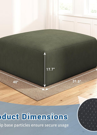 40-Inch Oversized Square Corduroy Ottoman Pouf - Plush Foam-Filled Footrest, Versatile Large Ottoman for Living Room, Sofa, Couch, and Bedroom, Green (Single Unit)