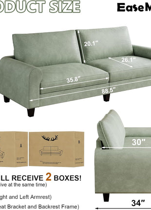Large Waterproof and Scratch-Resistant Faux Leather Loveseat, Comfortable 2-Seat Sofa for Living Rooms and Compact Spaces, Green
