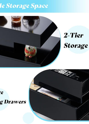 Chic Black 3-Piece LED Coffee Table Set with Charging Stations for Modern Living Spaces