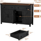 55" Sideboard Buffet Cabinet with Storage, Coffee Bar Cabinet with 2 Drawers and 4 Barn Doors, Long Storage Cabinet Modern Farmhouse, Black Wood, for Kitchen, Dining Room, Living Room