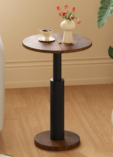 Round Accent Side Table with Generous Surface Area and Sturdy Solid Wood Legs, 15" Pedestal End Table for Compact Living Spaces, Ideal for Living Room, Sofa, and Bedroom (Rustic Brown and Black)