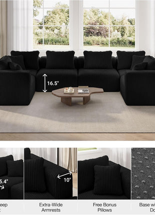 141" Modular Sectional Sofa - Modern L-Shape Cloud Couch with Smart Coil® Support for Living Room and Bedroom, No Assembly Required (6 Seats)