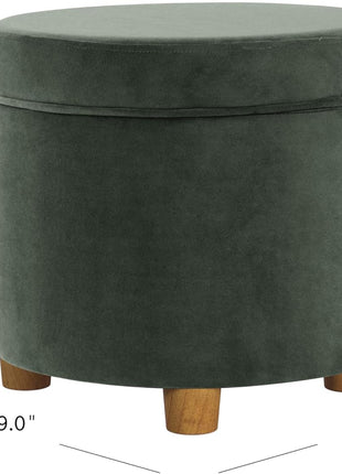 Upholstered Round Storage Ottoman in Loden Green Velvet for Living Room and Bedroom Decor