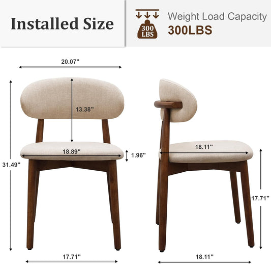 Farmhouse Dining Chairs Set of 4, Mid Century Modern Fabric Upholstered Kitchen Chairs, Wooden Dining Room Chair with Curved Back for Kitchen Dining Room Restaurant Cafe, Light Camel (Only Chairs)