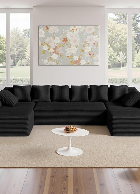131-Inch Large U-Shaped Sectional Sofa with Chaise – Modular Deep Seat Lounger for Living Room and Bedroom, No Assembly Required