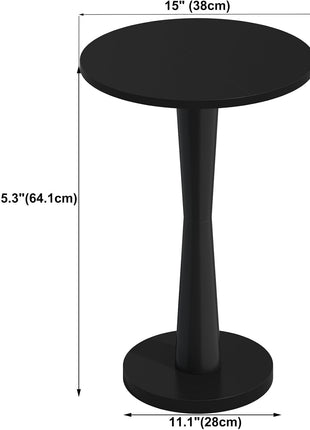 Set of 2 Round Pedestal Accent Tables with 15" Top and Solid Wood Legs for Small Spaces, Living Room, Bedroom, Corner (Black)