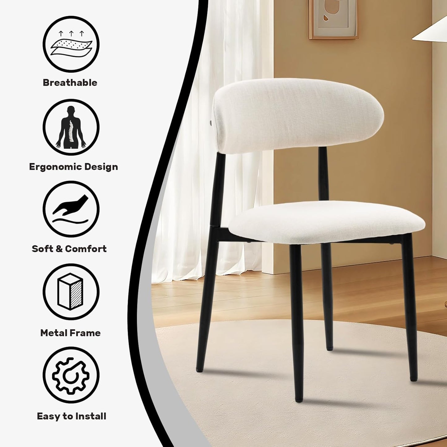 Dining Chairs Set of 4, Metal Kitchen Chairs with Modern Fabric Upholstered for Dining Room, Beige