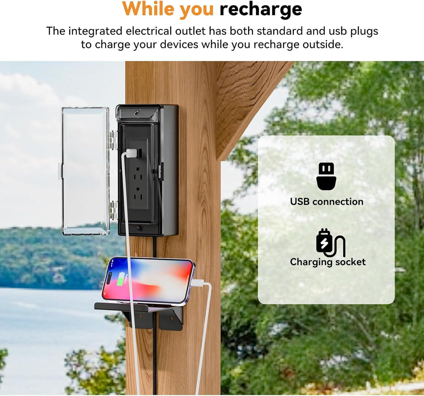 Modern Shade Grill Gazebo 6' X 8', Cedar Wood Gazebo with Shelves and Paper Towel Holder, Patio Pavilion with Galvanized Steel Roof, USB and USB-C Charging Ports for Patio Backyard