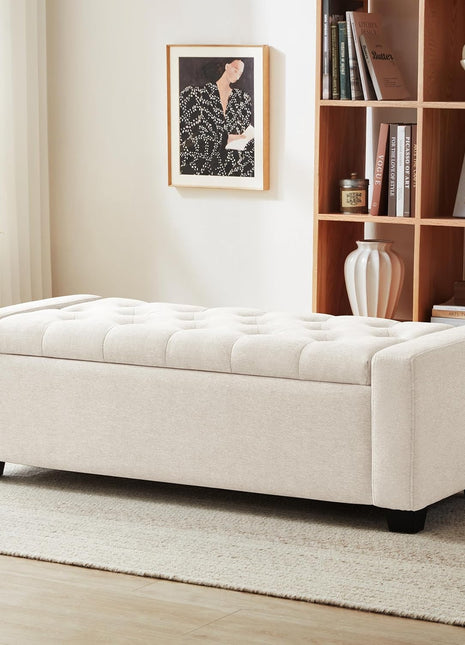 Huatean 48-Inch Upholstered Storage Ottoman Bench with Safety Hinge for Entryway Seating, Supports Up to 330 lbs, Beige