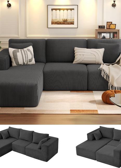 107-Inch Modular L-Shaped Sectional Sofa, Contemporary Cloud Couch with Chaise for Living Room and Bedroom, Gray