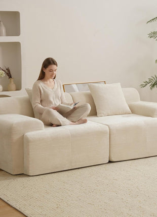 83.5" Boneless Loveseat Sofa - Cloud Comfy Modular Couch with 30" Deep Seat for Living Spaces - Easy Setup (Beige) | Includes 11.8" Thick Backrest, 2 Pillows, Durable Fabric, 15.4" Wide Armrests, and Non-Slip Base