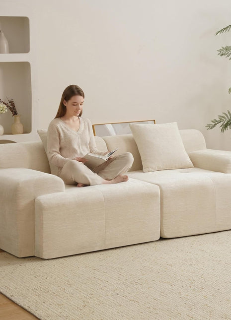 83.5" Boneless Loveseat Sofa - Cloud Comfy Modular Couch with 30" Deep Seat for Living Spaces - Easy Setup (Beige) | Includes 11.8" Thick Backrest, 2 Pillows, Durable Fabric, 15.4" Wide Armrests, and Non-Slip Base