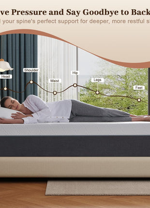 10-Inch Queen Gel Memory Foam Mattress - Medium Firm Support for Back Pain Relief, Motion Isolation, and Safe, Fiberglass-Free Materials, 80" L x 60" W