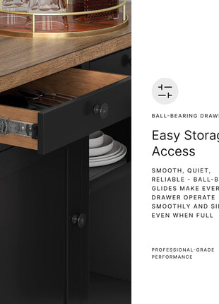 Wildenauer Farmhouse Dining Buffet with Drawers and Adjustable Shelves, Light Brown and Black Finish by Signature Design by Ashley