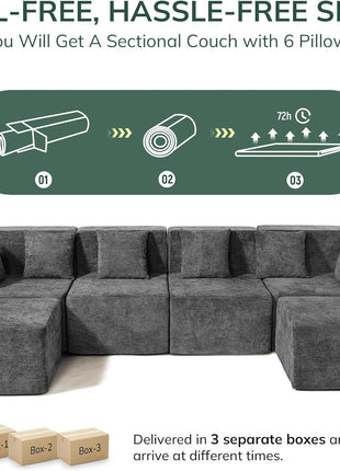 Elegant 6-Seater Modular Cloud Couch in Comfy Chenille and Memory Foam - Ideal for a Relaxing Living Room Experience